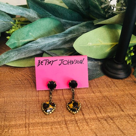 Betsey Johnson Jewelry - Betsey Johnson Leopard Heart Drop Earrings
